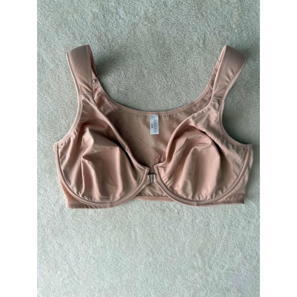 Shecurve Women 42E Beige Posture Corrector Bra Front Closure Underwire Support